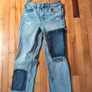 Women's Blue Patchwork Jeans